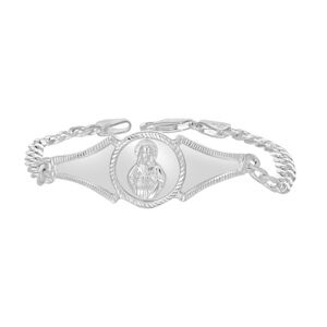 925 Sterling Silver Unisex Jesus Religious Charm Bracelet 7 Inches